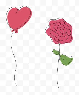 矢量手绘粉色气球和玫瑰花