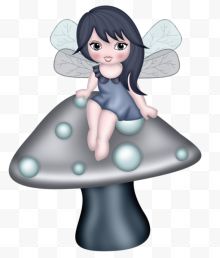 小姑娘坐在蘑菇上