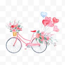 情人节粉色水彩气球脚踏车插画