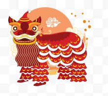 中国风矢量舞狮装饰图案...