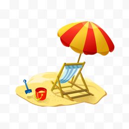 沙滩遮阳伞躺椅卡通夏天...
