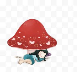棕色卡通女孩蘑菇装饰图案