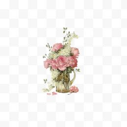 手绘粉色玫瑰花瓶装饰