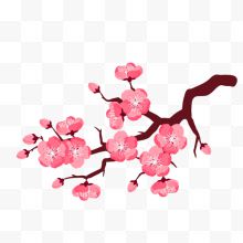 手绘矢量粉色树枝鲜花