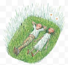 躺在草地的情侣
